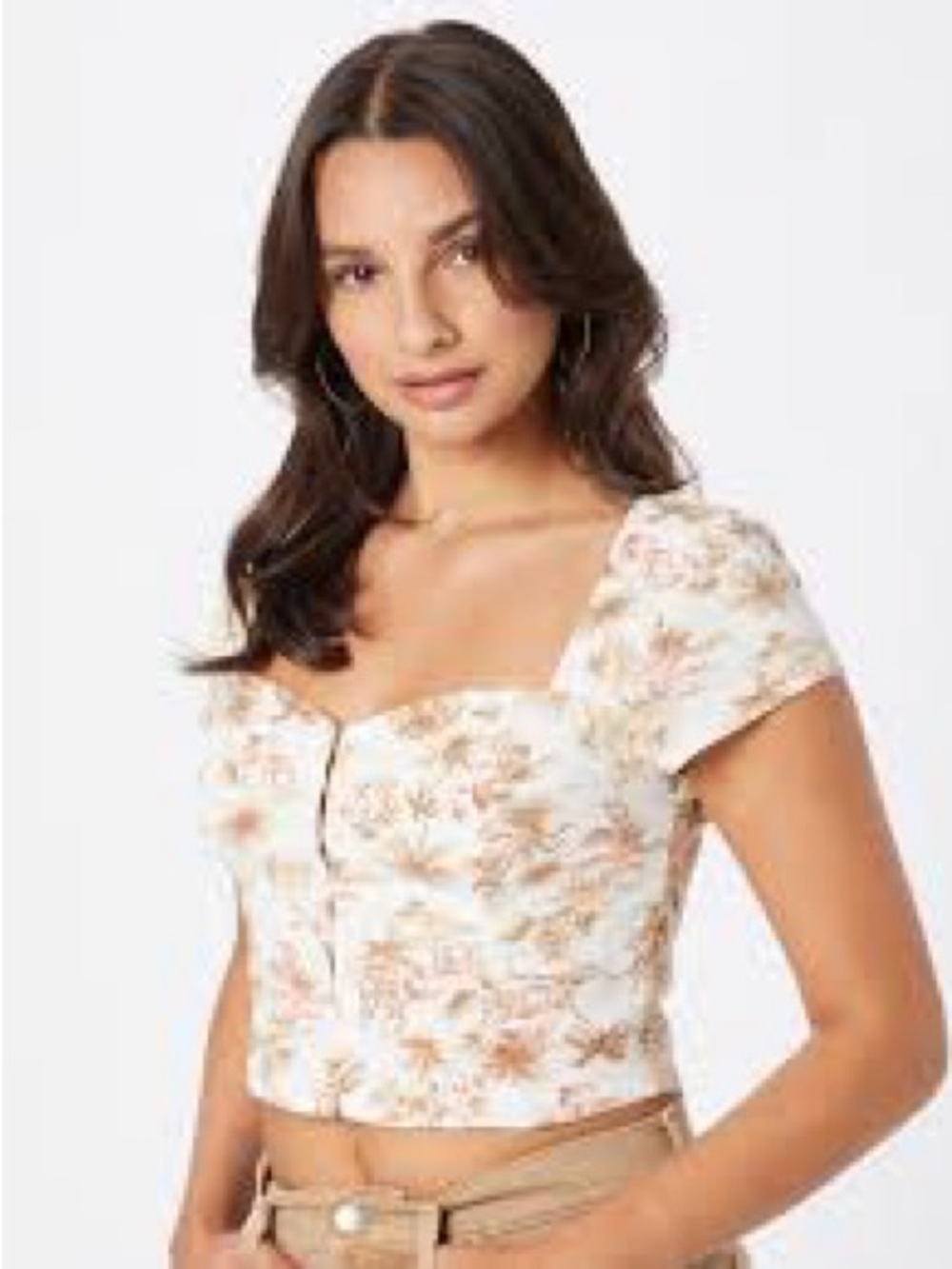 Abercrombie‎ & Fitch Cream Floral Sweetheart Crop Top